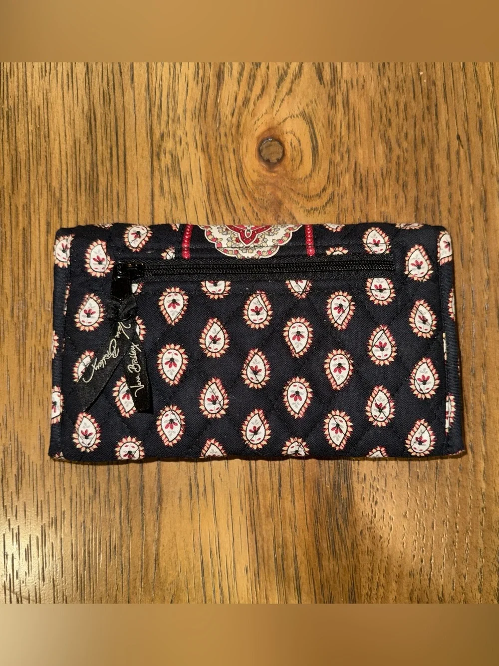 Vera Bradley black Wallet with Red and Cream Medallion Pattern